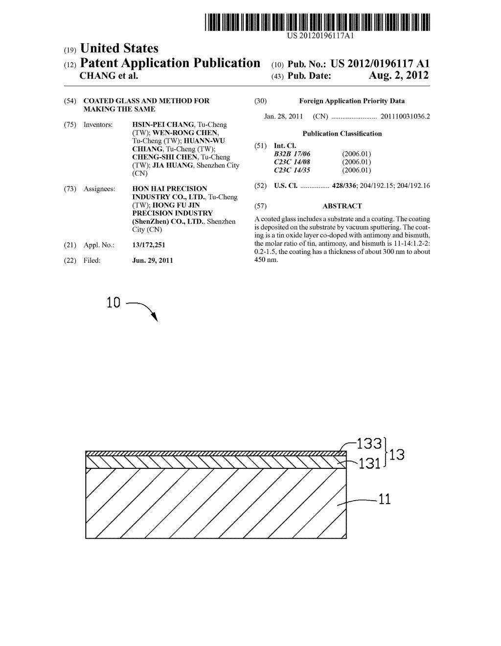 COATED GLASS AND METHOD FOR MAKING THE SAME - diagram, schematic, and image 01