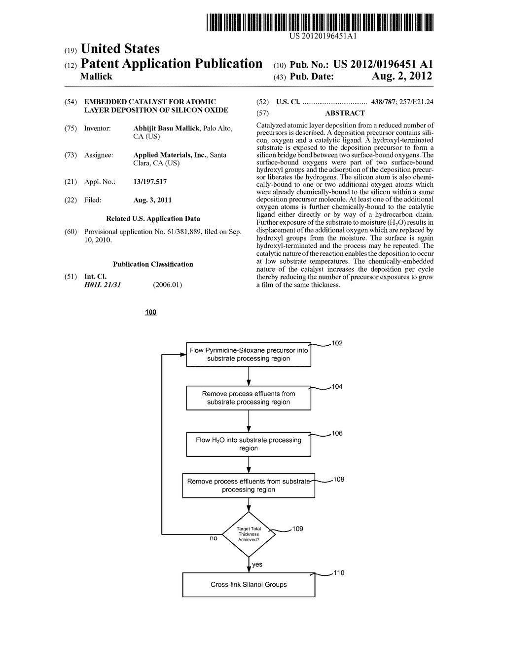 EMBEDDED CATALYST FOR ATOMIC LAYER DEPOSITION OF SILICON OXIDE - diagram, schematic, and image 01