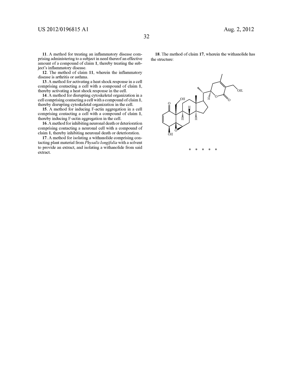 Withanolide Isolated from Physalis longifolia and Analogs and Methods of     Use Thereof - diagram, schematic, and image 33