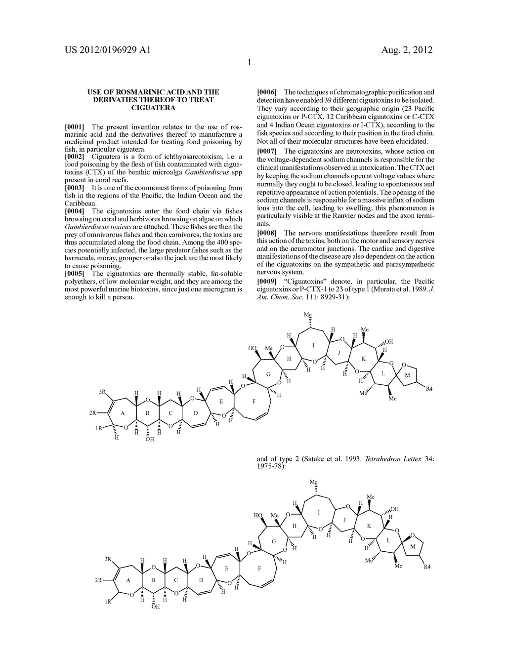 Use of Rosmarinic Acid and the Derivaties Thereof to Treat Ciguatera - diagram, schematic, and image 03