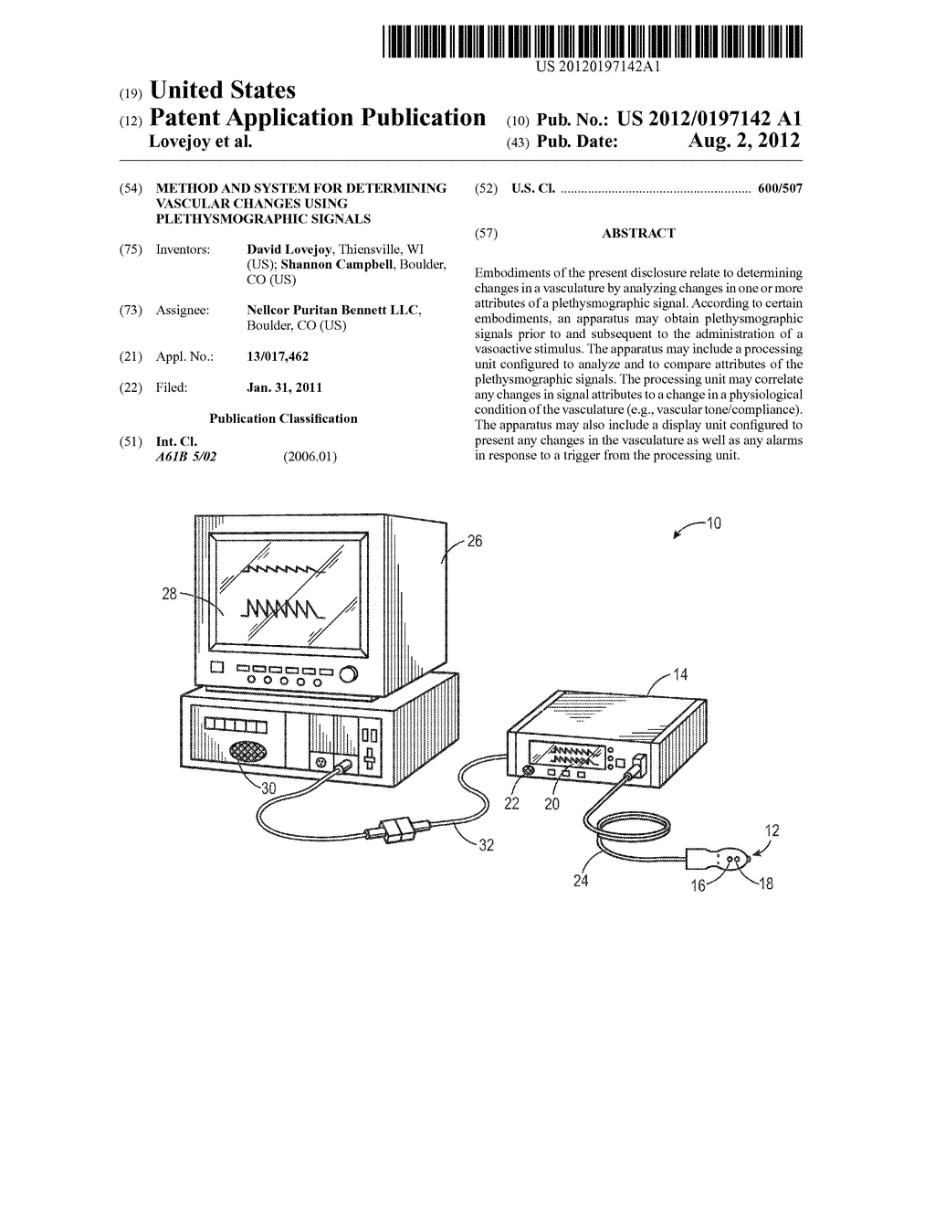 Method And System For Determining Vascular Changes Using Plethysmographic     Signals - diagram, schematic, and image 01