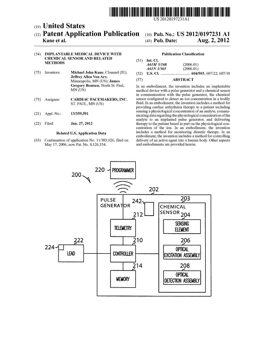 IMPLANTABLE MEDICAL DEVICE WITH CHEMICAL SENSOR AND RELATED METHODS - diagram, schematic, and image 01