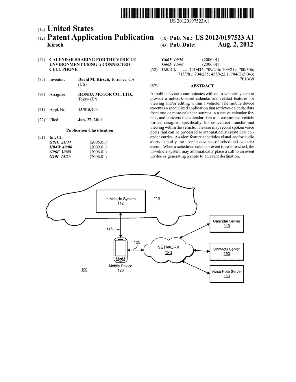 CALENDAR SHARING FOR THE VEHICLE ENVIRONMENT USING A CONNECTED CELL PHONE - diagram, schematic, and image 01