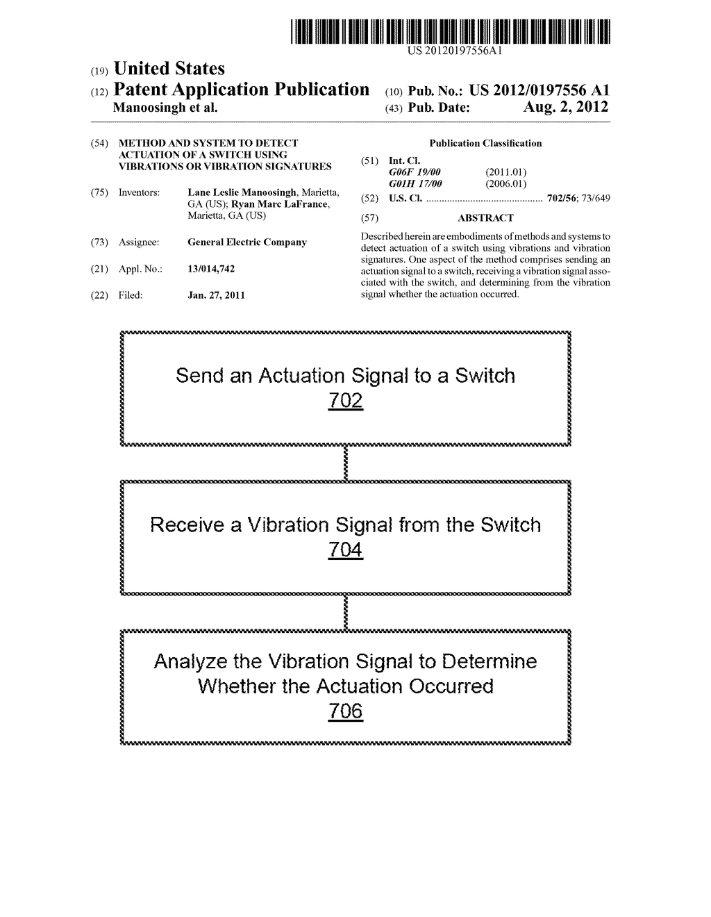 METHOD AND SYSTEM TO DETECT ACTUATION OF A SWITCH USING VIBRATIONS OR     VIBRATION SIGNATURES - diagram, schematic, and image 01