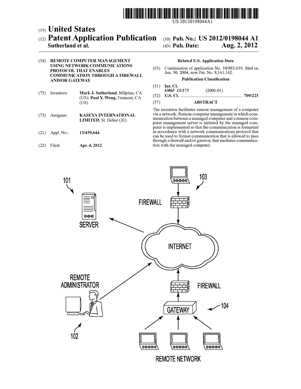 REMOTE COMPUTER MANAGEMENT USING NETWORK COMMUNICATIONS PROTOCOL THAT     ENABLES COMMUNICATION THROUGH A FIREWALL AND/OR GATEWAY - diagram, schematic, and image 01