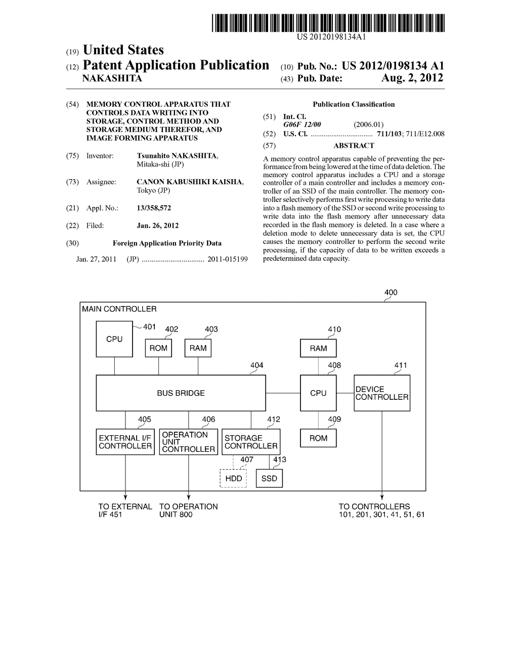 MEMORY CONTROL APPARATUS THAT CONTROLS DATA WRITING INTO STORAGE, CONTROL     METHOD AND STORAGE MEDIUM THEREFOR, AND IMAGE FORMING APPARATUS - diagram, schematic, and image 01