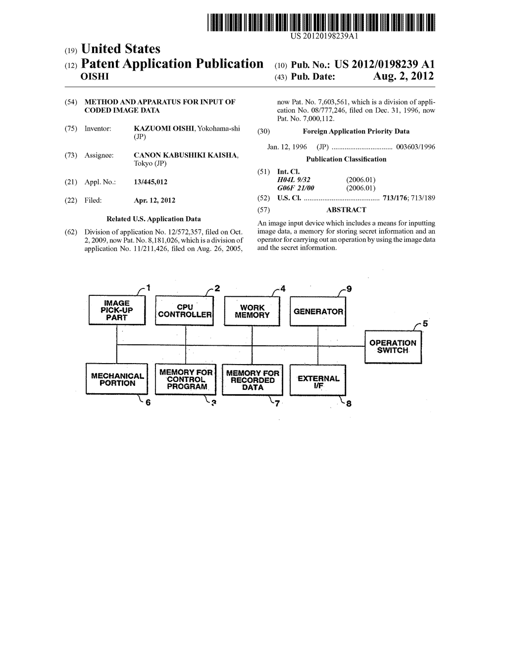 METHOD AND APPARATUS FOR INPUT OF CODED IMAGE DATA - diagram, schematic, and image 01