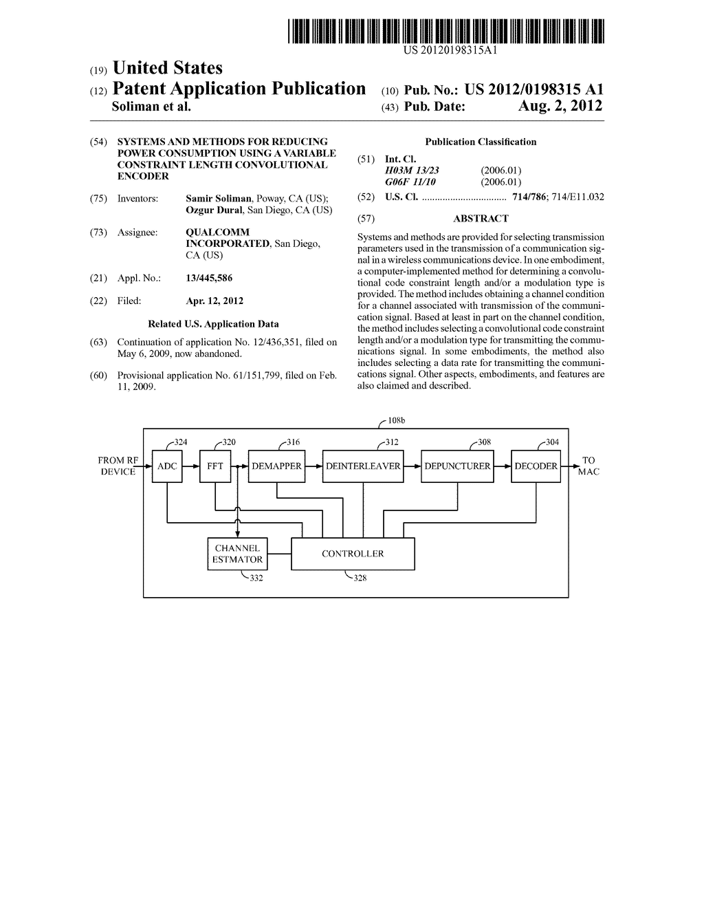 SYSTEMS AND METHODS FOR REDUCING POWER CONSUMPTION USING A VARIABLE     CONSTRAINT LENGTH CONVOLUTIONAL ENCODER - diagram, schematic, and image 01