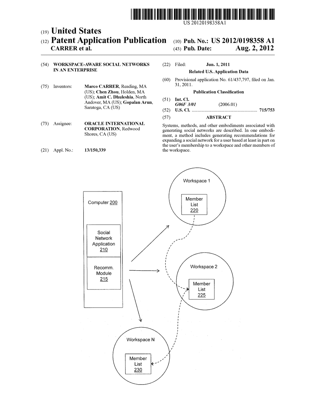 WORKSPACE-AWARE SOCIAL NETWORKS IN AN ENTERPRISE - diagram, schematic, and image 01