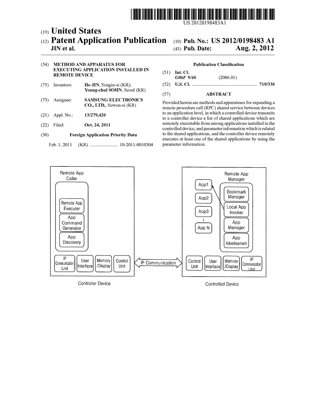 METHOD AND APPARATUS FOR EXECUTING APPLICATION INSTALLED IN REMOTE DEVICE - diagram, schematic, and image 01