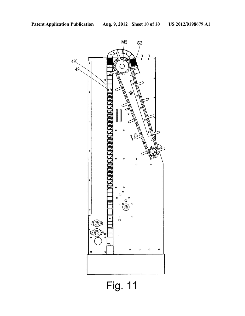 Method and device for transverse slat feeding, multi-slat stringing,     stringed slat piling and slat assembly spacing for manufacturing of     window blind - diagram, schematic, and image 11