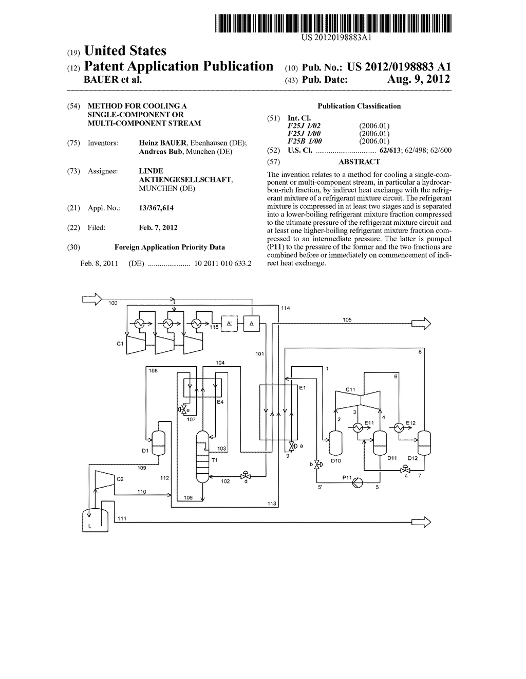 Method for cooling a single-component or multi-component stream - diagram, schematic, and image 01