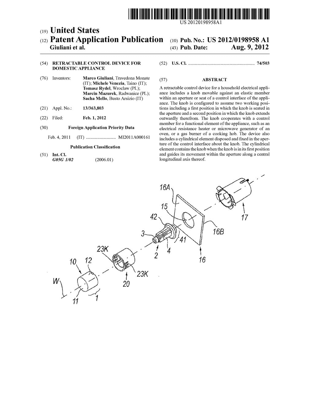 RETRACTABLE CONTROL DEVICE FOR DOMESTIC APPLIANCE - diagram, schematic, and image 01