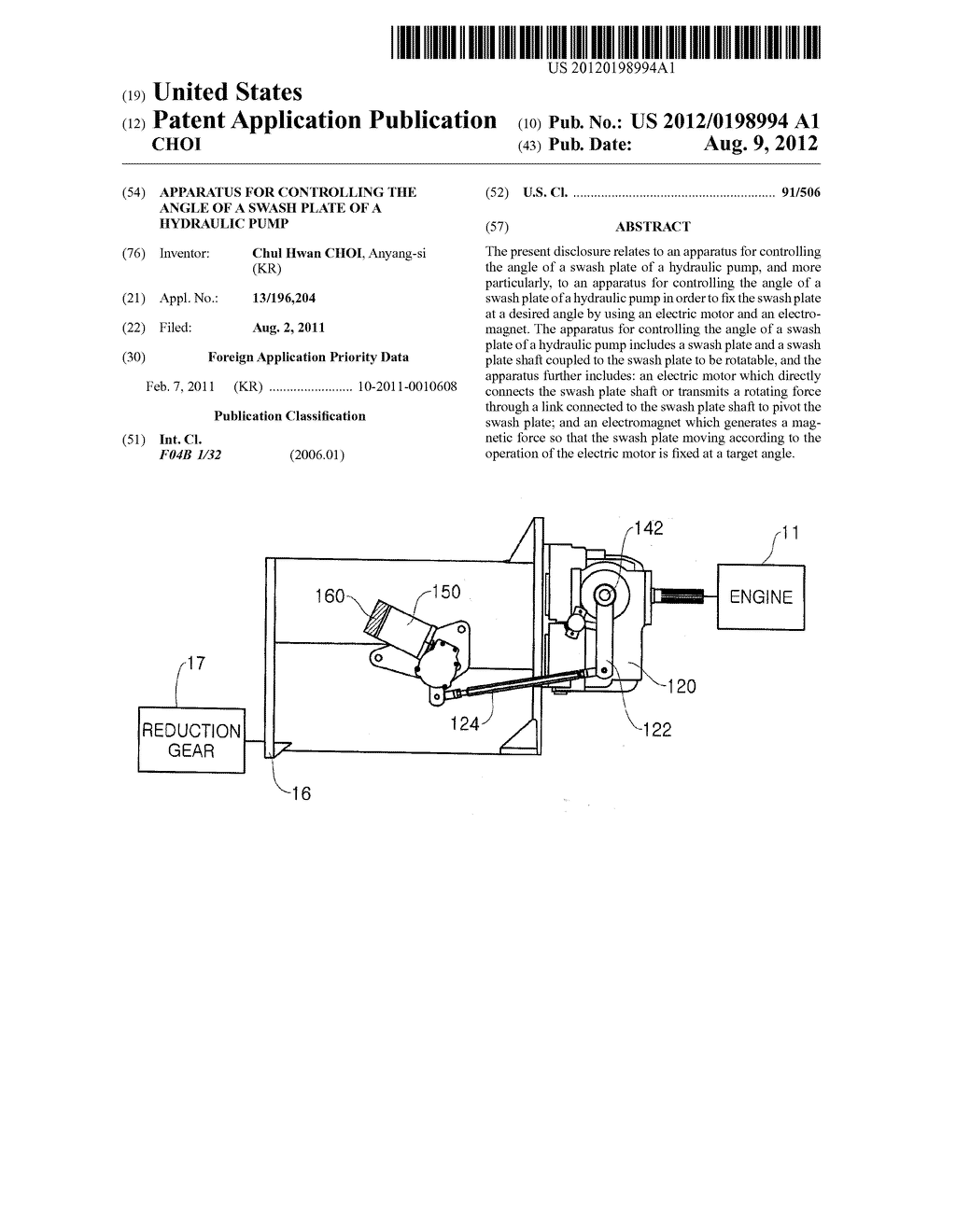 APPARATUS FOR CONTROLLING THE ANGLE OF A SWASH PLATE OF A HYDRAULIC PUMP - diagram, schematic, and image 01