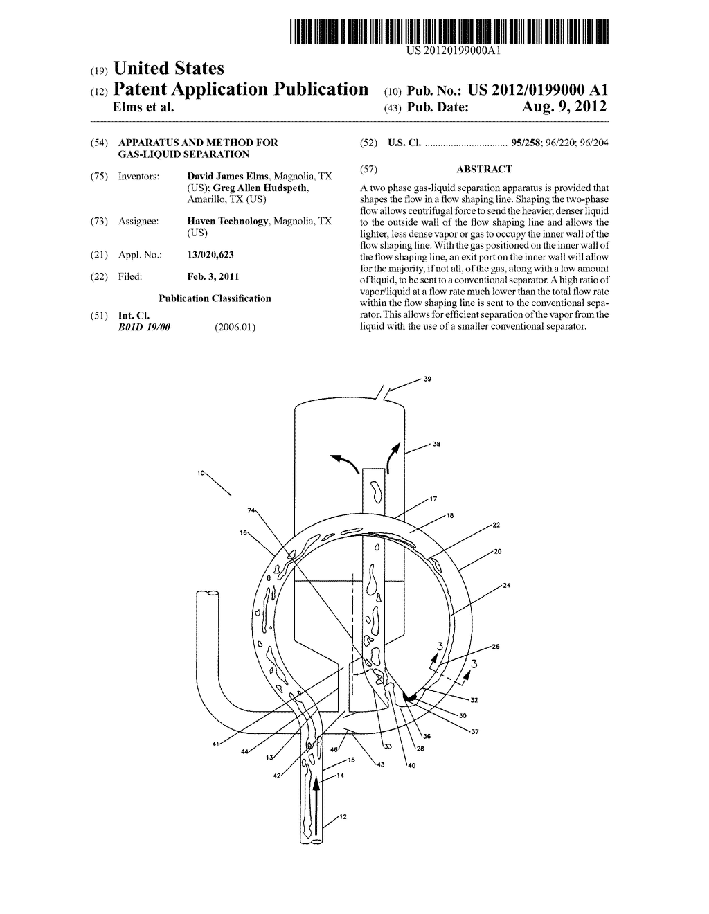 APPARATUS AND METHOD FOR GAS-LIQUID SEPARATION - diagram, schematic, and image 01