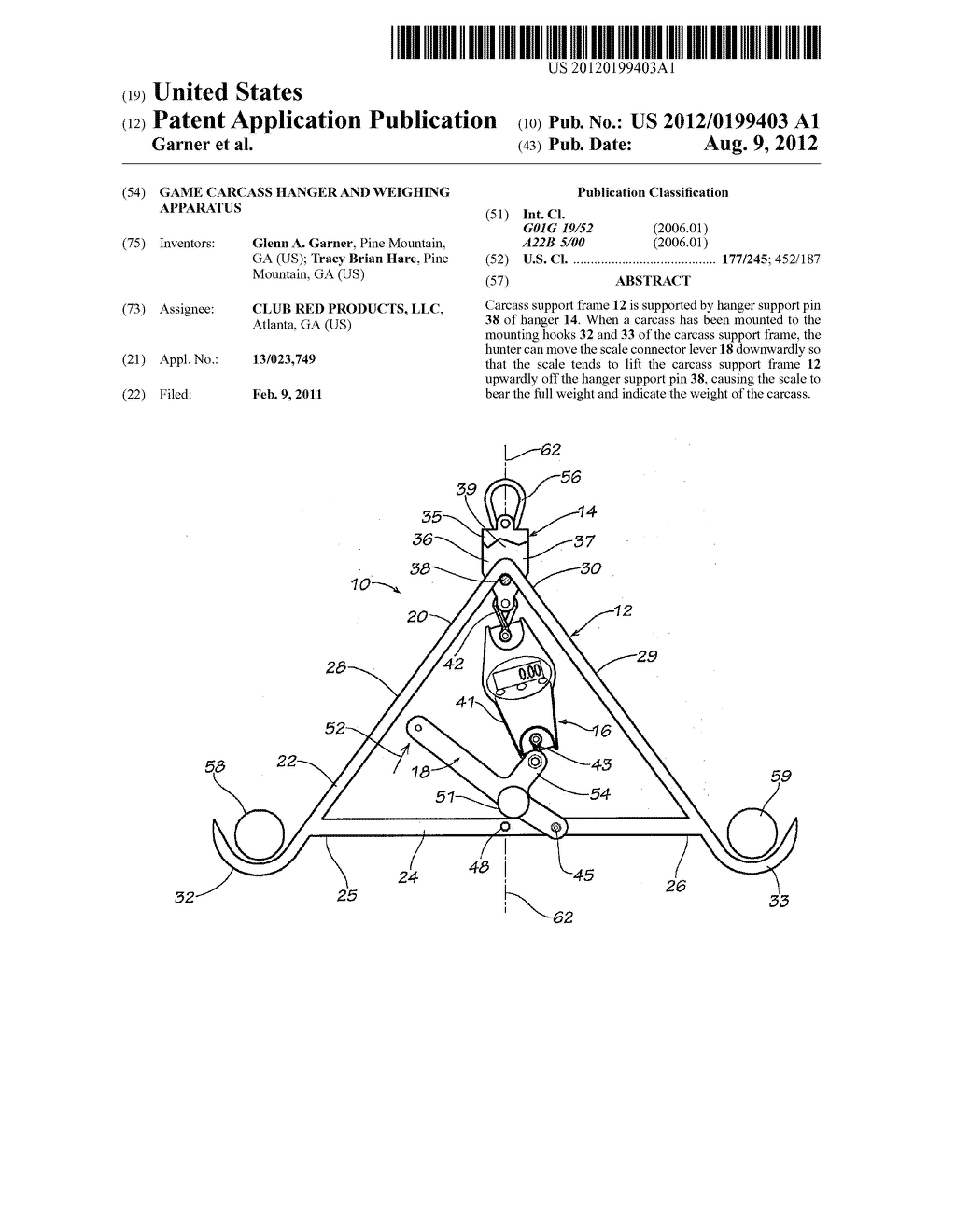 Game Carcass Hanger and Weighing Apparatus - diagram, schematic, and image 01