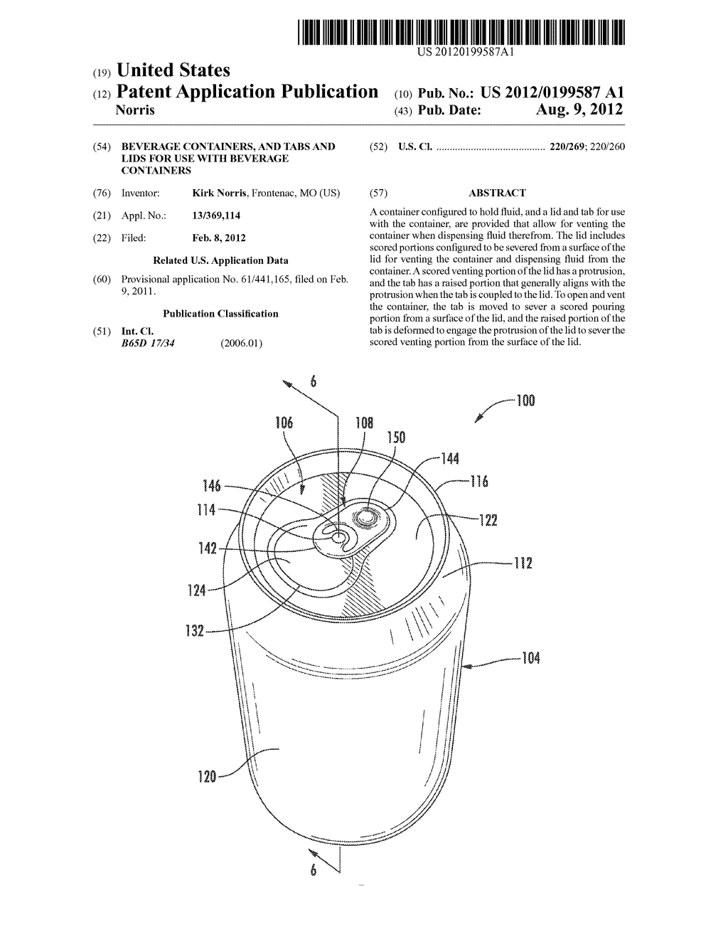 Beverage Containers, And Tabs And Lids For Use With Beverage Containers - diagram, schematic, and image 01