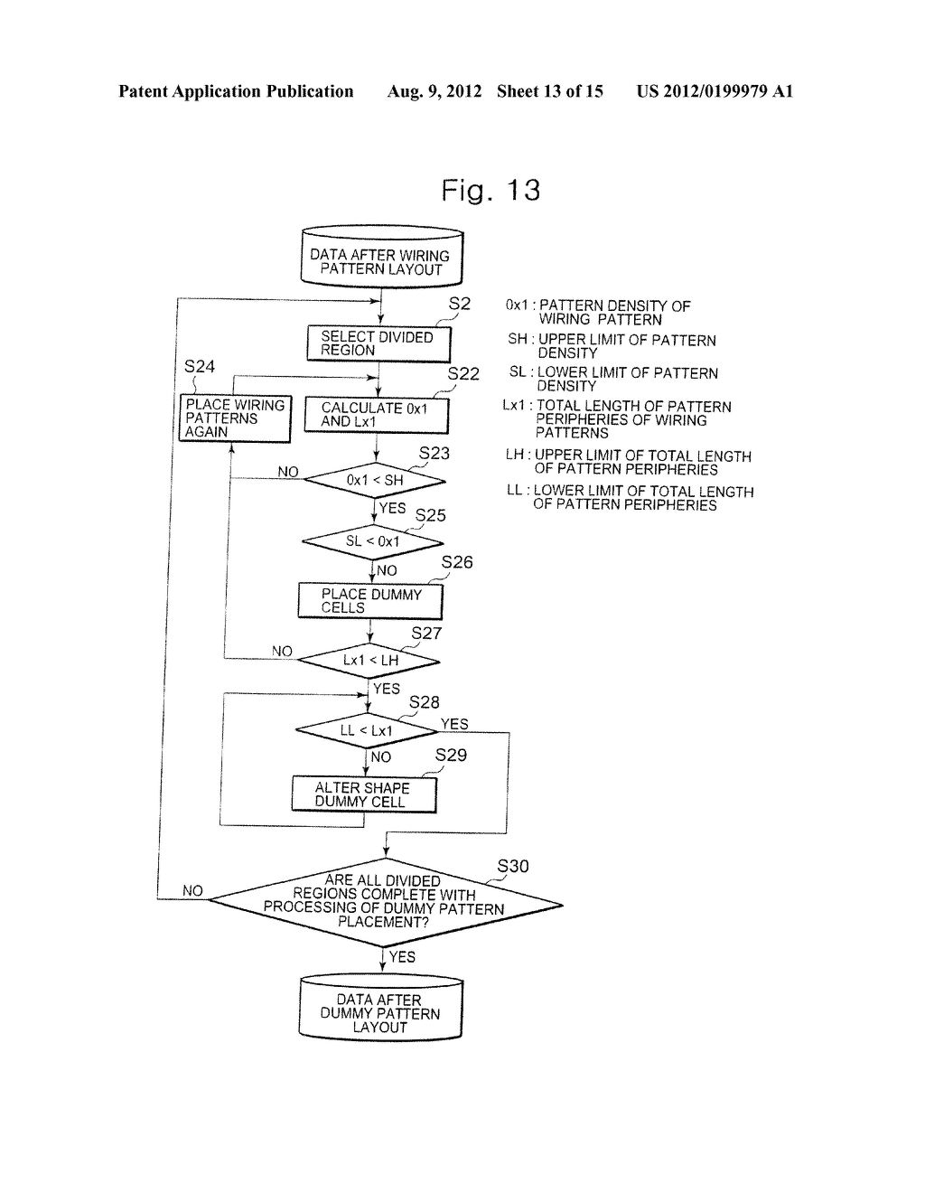 METHOD OF PROCESSING DUMMY PATTERN BASED ON BOUNDARY LENGTH AND DENSITY OF     WIRING PATTERN, SEMICONDUCTOR DESIGN APPARATUS AND SEMICONDUCTOR DEVICE - diagram, schematic, and image 14