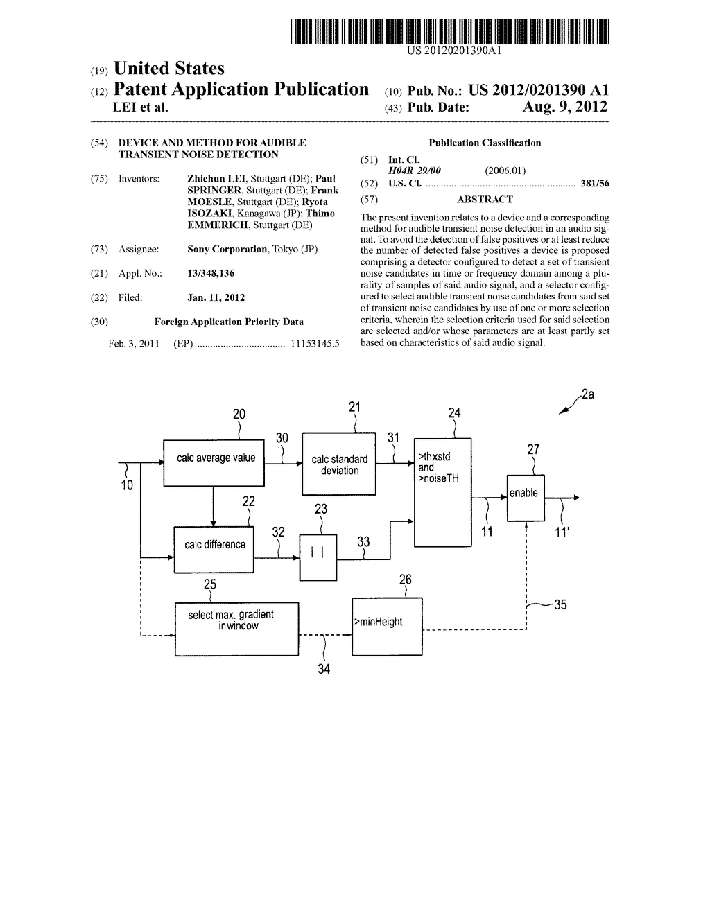 DEVICE AND METHOD FOR AUDIBLE TRANSIENT NOISE DETECTION - diagram, schematic, and image 01