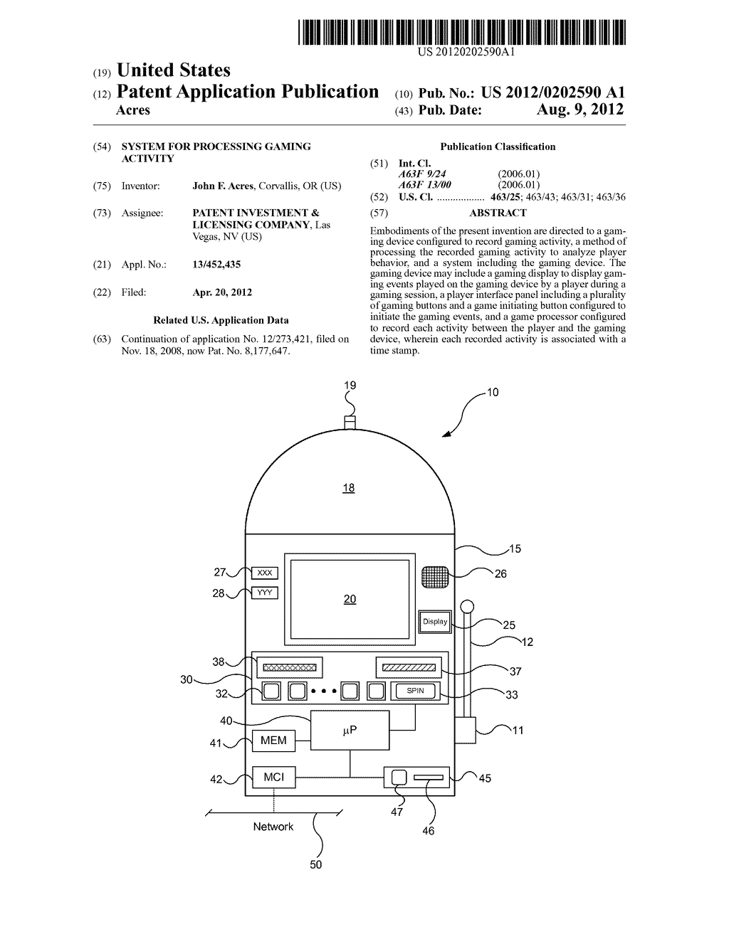 SYSTEM FOR PROCESSING GAMING ACTIVITY - diagram, schematic, and image 01