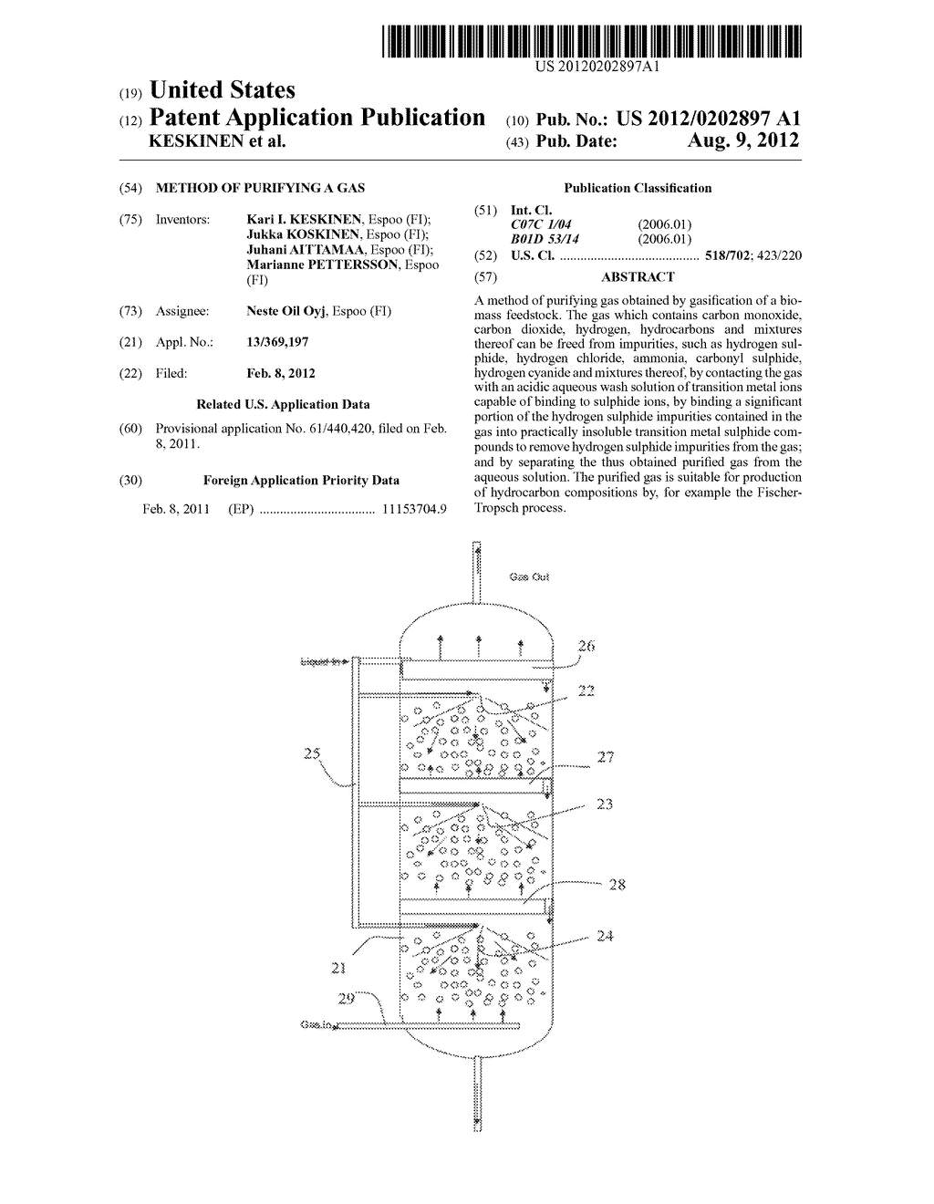 METHOD OF PURIFYING A GAS - diagram, schematic, and image 01