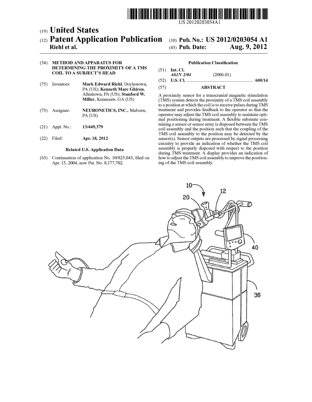 Method and Apparatus for Determining the Proximity of a TMS Coil to a     Subject's Head - diagram, schematic, and image 01