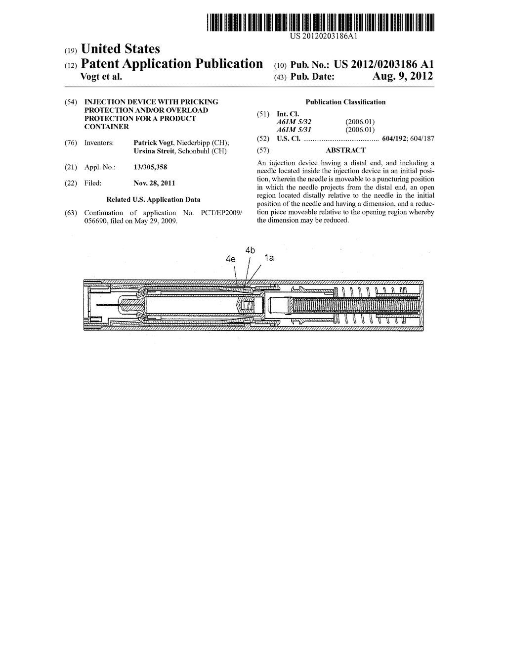 INJECTION DEVICE WITH PRICKING PROTECTION AND/OR OVERLOAD PROTECTION FOR A     PRODUCT CONTAINER - diagram, schematic, and image 01