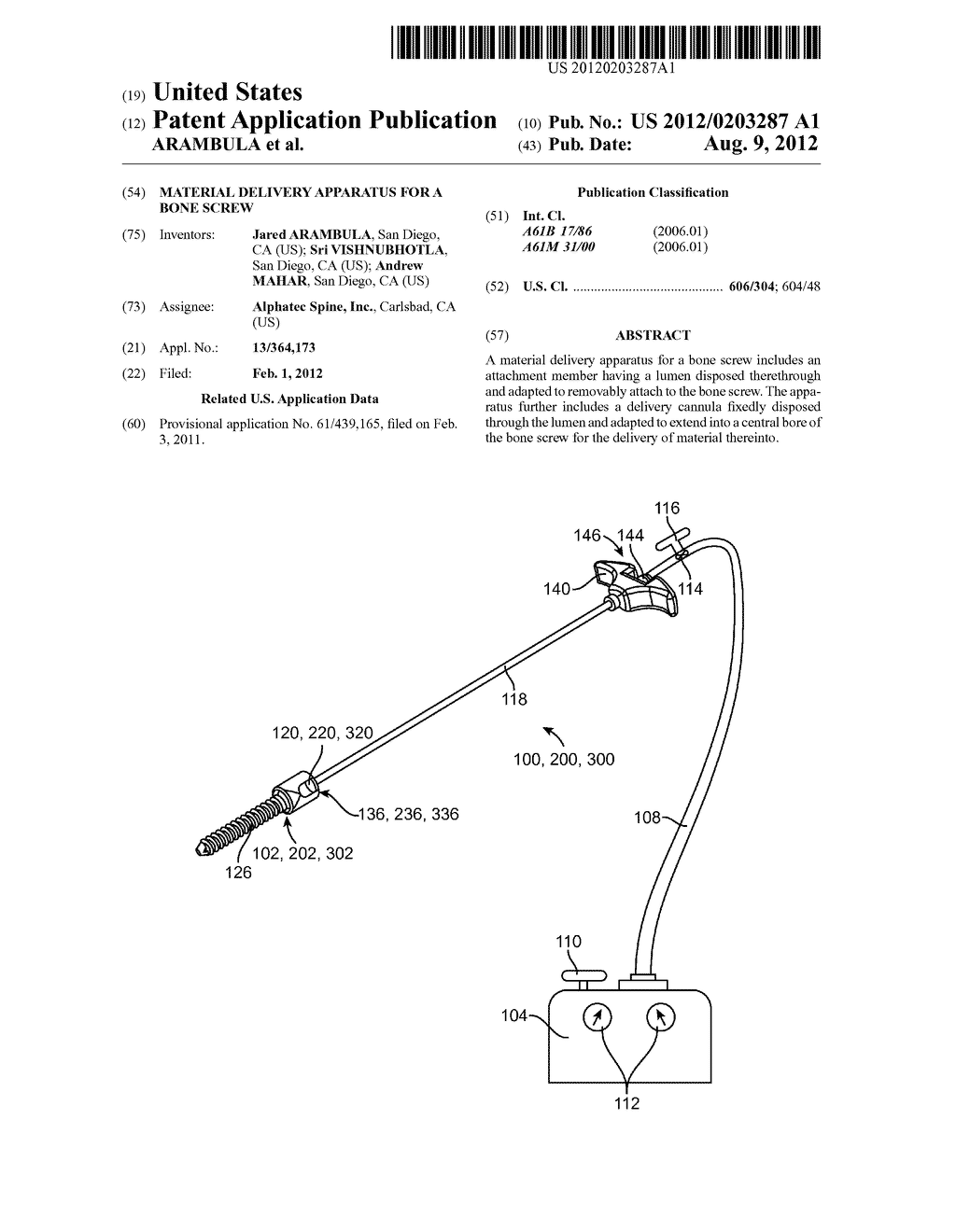 MATERIAL DELIVERY APPARATUS FOR A BONE SCREW - diagram, schematic, and image 01