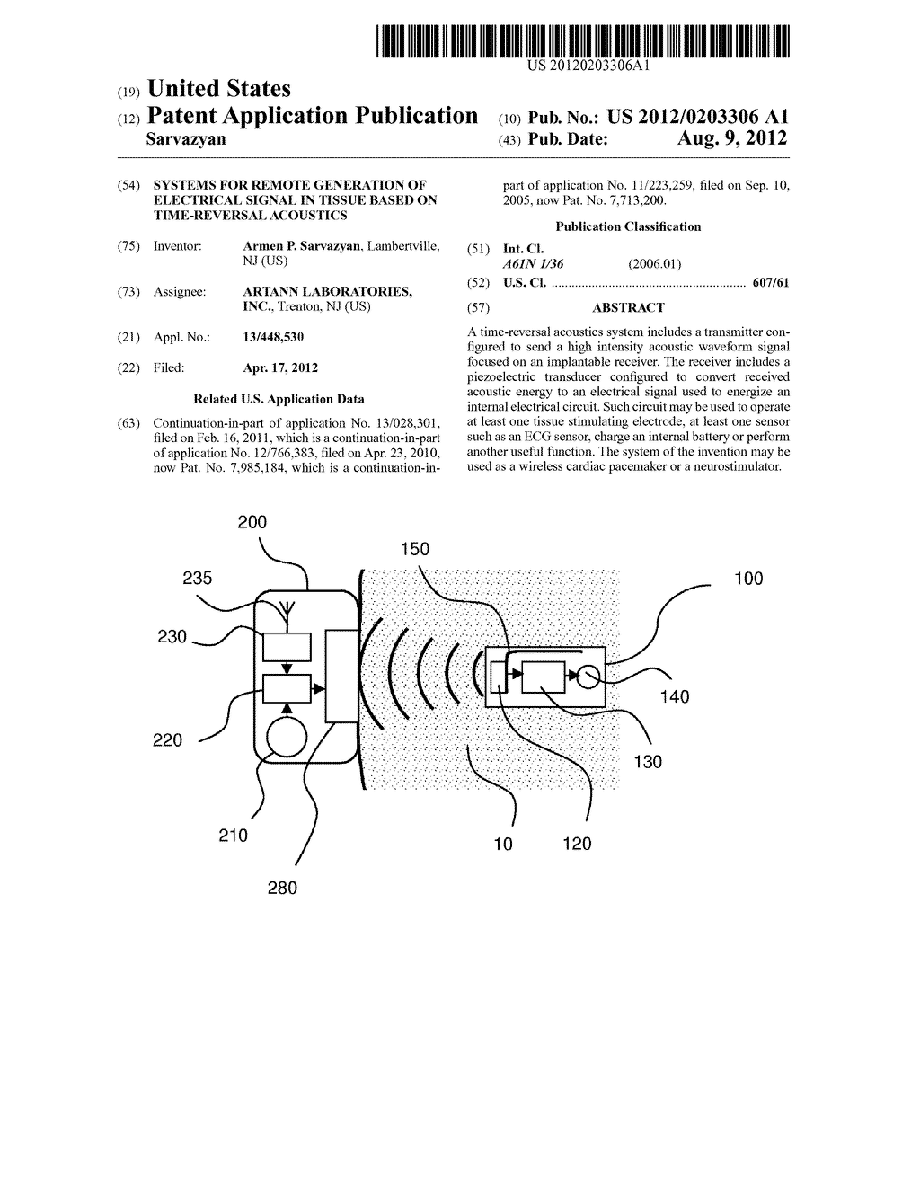 SYSTEMS FOR REMOTE GENERATION OF ELECTRICAL SIGNAL IN TISSUE BASED ON     TIME-REVERSAL ACOUSTICS - diagram, schematic, and image 01