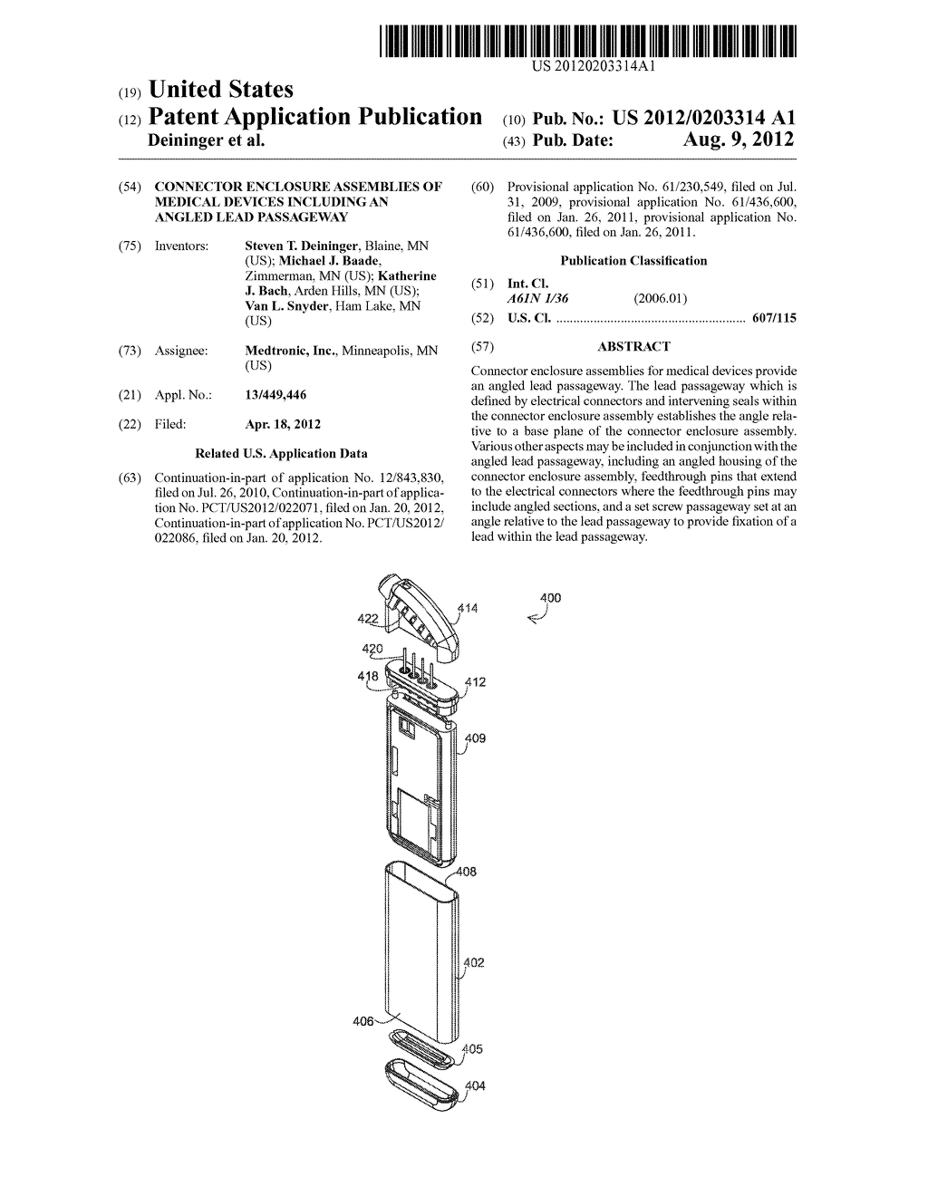 CONNECTOR ENCLOSURE ASSEMBLIES OF MEDICAL DEVICES INCLUDING AN ANGLED LEAD     PASSAGEWAY - diagram, schematic, and image 01