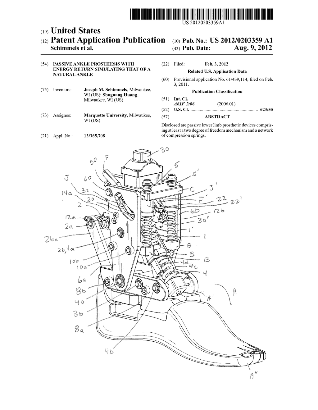 Passive Ankle Prosthesis with Energy Return Simulating That of a Natural     Ankle - diagram, schematic, and image 01