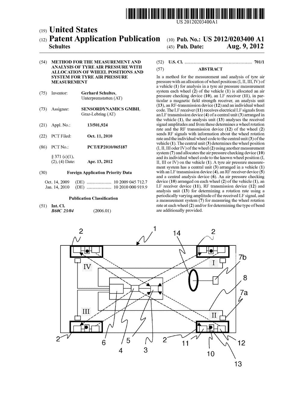 Method for the Measurement and Analysis of Tyre Air Pressure with     Allocation of Wheel Positions and System for Tyre Air Pressure     Measurement - diagram, schematic, and image 01