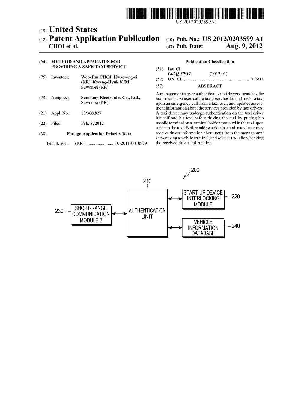 METHOD AND APPARATUS FOR PROVIDING A SAFE TAXI SERVICE - diagram, schematic, and image 01