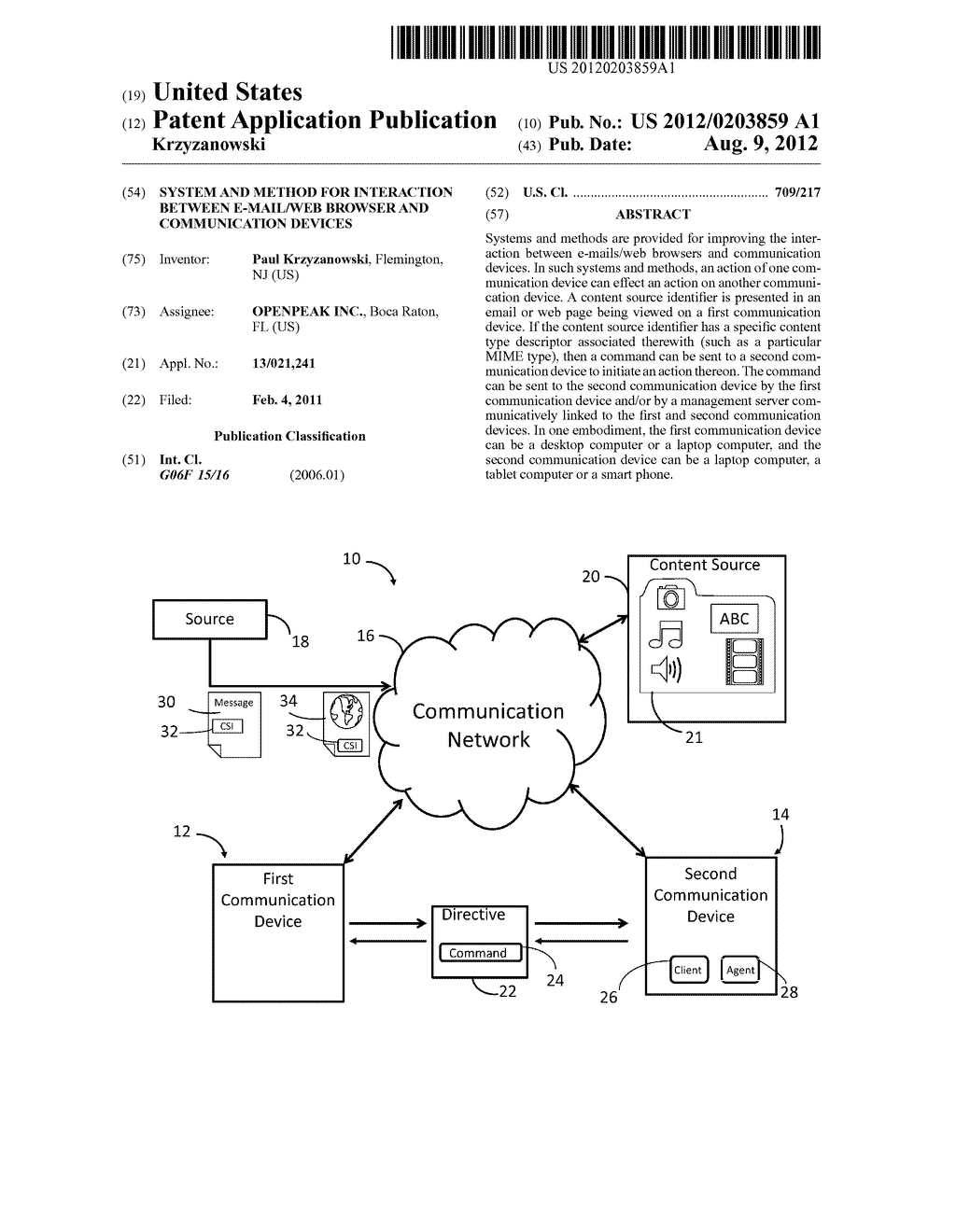 SYSTEM AND METHOD FOR INTERACTION BETWEEN E-MAIL/WEB BROWSER AND     COMMUNICATION DEVICES - diagram, schematic, and image 01