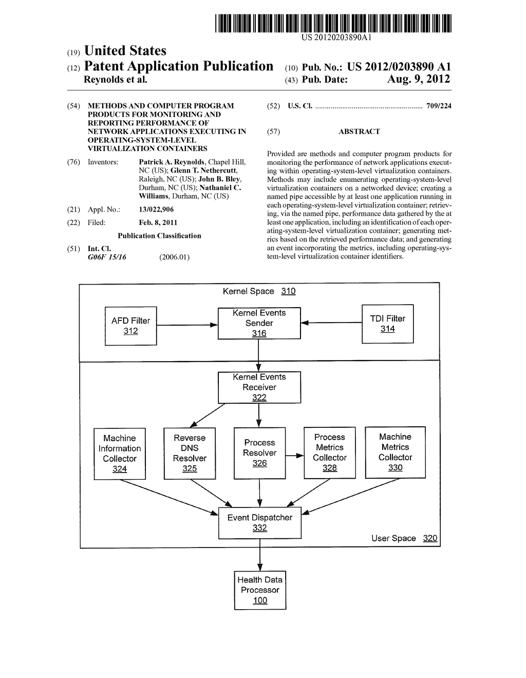 METHODS AND COMPUTER PROGRAM PRODUCTS FOR MONITORING AND REPORTING     PERFORMANCE OF NETWORK APPLICATIONS EXECUTING IN OPERATING-SYSTEM-LEVEL     VIRTUALIZATION CONTAINERS - diagram, schematic, and image 01