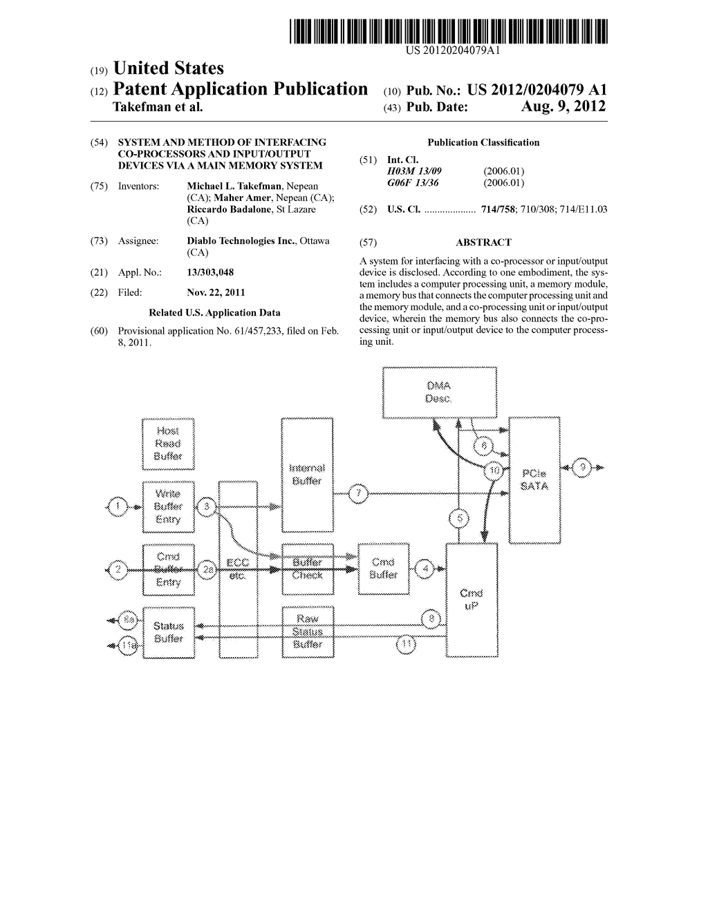 SYSTEM AND METHOD OF INTERFACING CO-PROCESSORS AND INPUT/OUTPUT DEVICES     VIA A MAIN MEMORY SYSTEM - diagram, schematic, and image 01