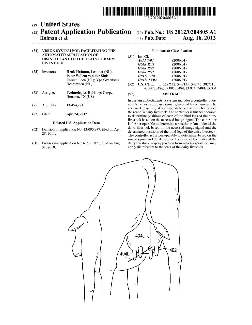 Vision System for Facilitating the Automated Application of Disinfectant     to the Teats of Dairy Livestock - diagram, schematic, and image 01