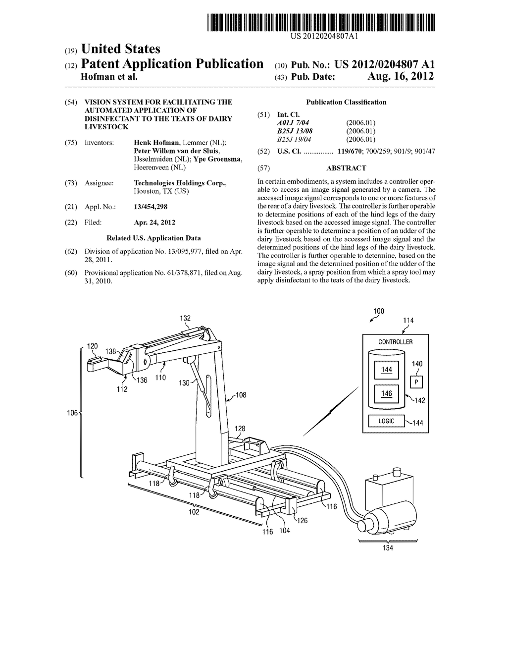 Vision System for Facilitating the Automated Application of Disinfectant     to the Teats of Dairy Livestock - diagram, schematic, and image 01