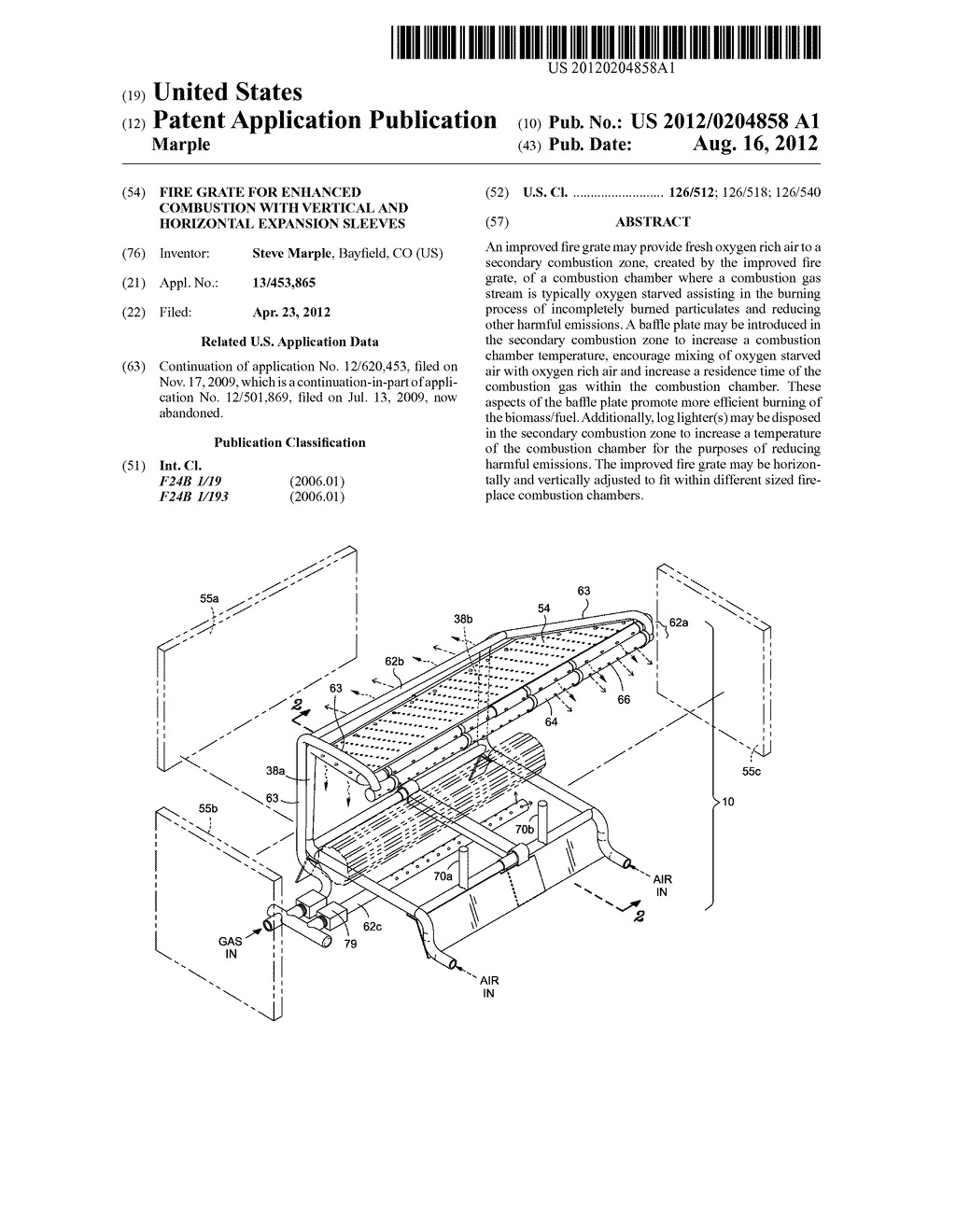 FIRE GRATE FOR ENHANCED COMBUSTION WITH VERTICAL AND HORIZONTAL EXPANSION     SLEEVES - diagram, schematic, and image 01