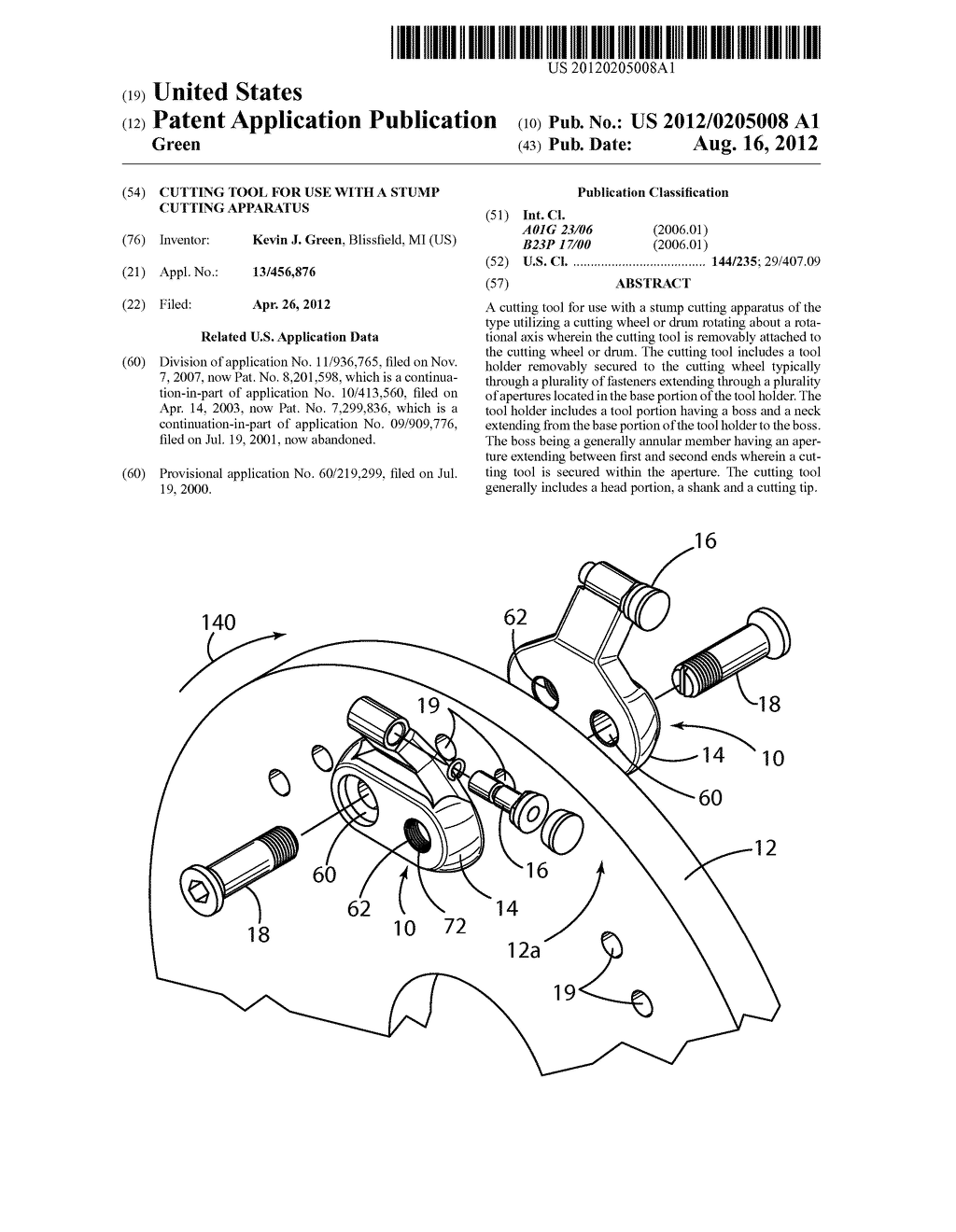 CUTTING TOOL FOR USE WITH A STUMP CUTTING APPARATUS - diagram, schematic, and image 01