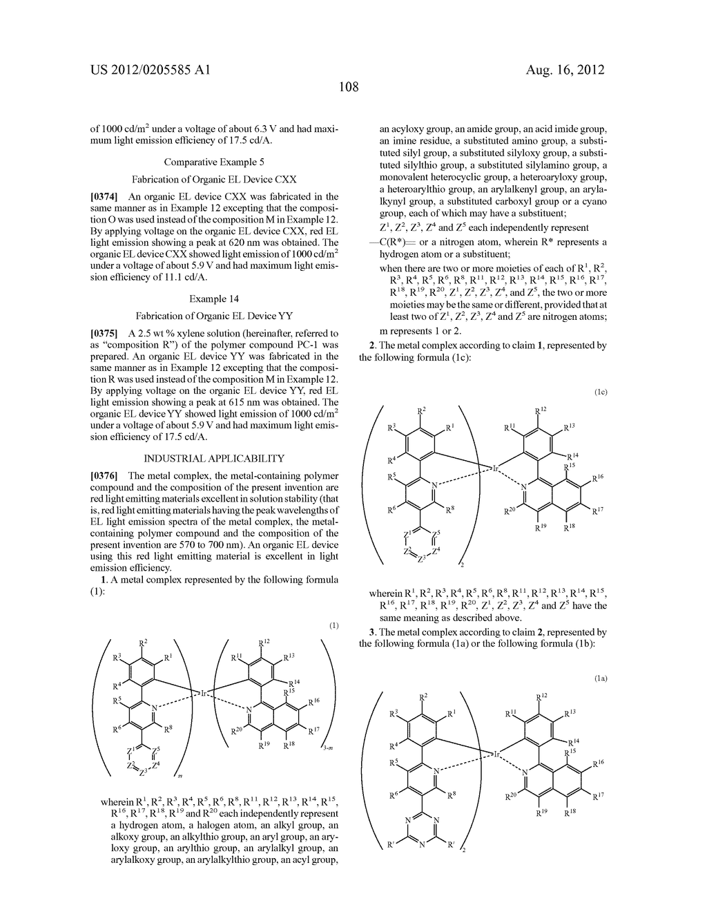 METAL COMPLEX, POLYMER COMPOUND AND DEVICE USING THE SAME - diagram, schematic, and image 109