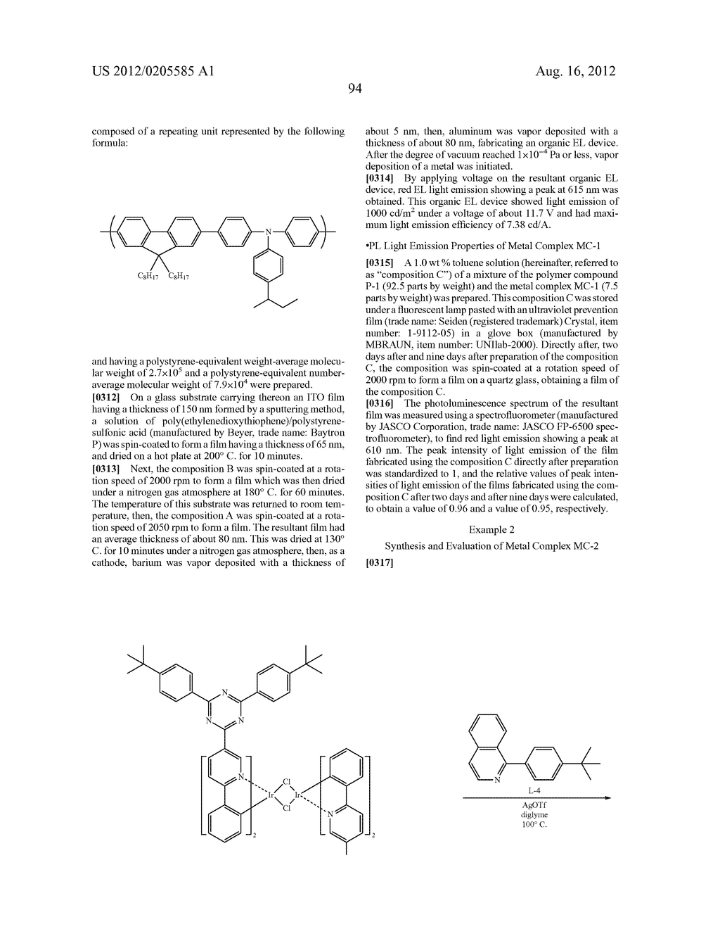 METAL COMPLEX, POLYMER COMPOUND AND DEVICE USING THE SAME - diagram, schematic, and image 95