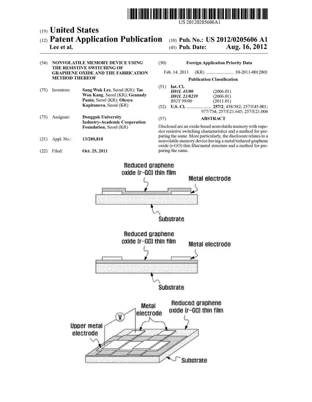 Nonvolatile Memory Device Using The Resistive Switching of Graphene Oxide     And The Fabrication Method Thereof - diagram, schematic, and image 01