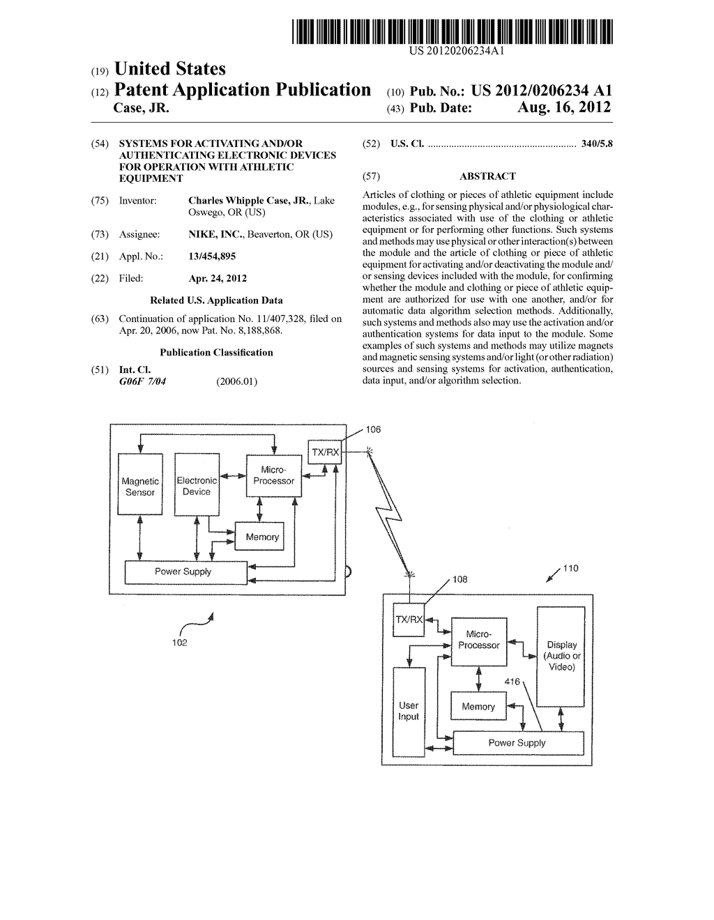 Systems for Activating and/or Authenticating Electronic Devices for     Operation with Athletic Equipment - diagram, schematic, and image 01