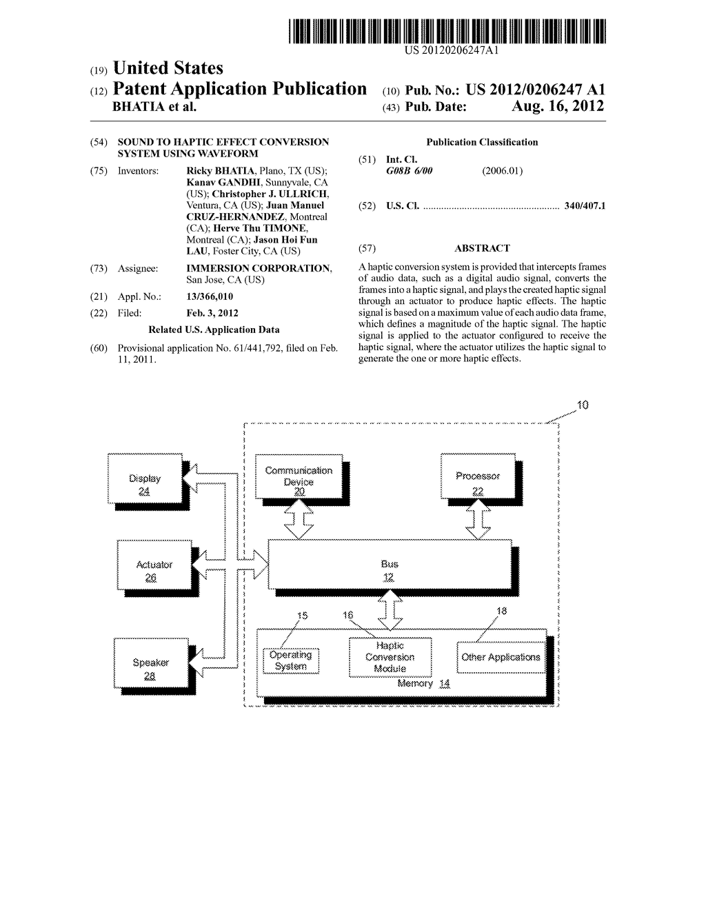 SOUND TO HAPTIC EFFECT CONVERSION SYSTEM USING WAVEFORM - diagram, schematic, and image 01