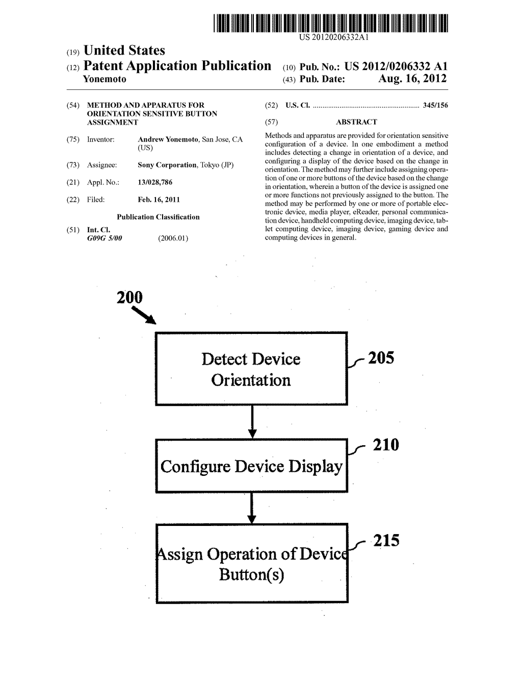 METHOD AND APPARATUS FOR ORIENTATION SENSITIVE BUTTON ASSIGNMENT - diagram, schematic, and image 01