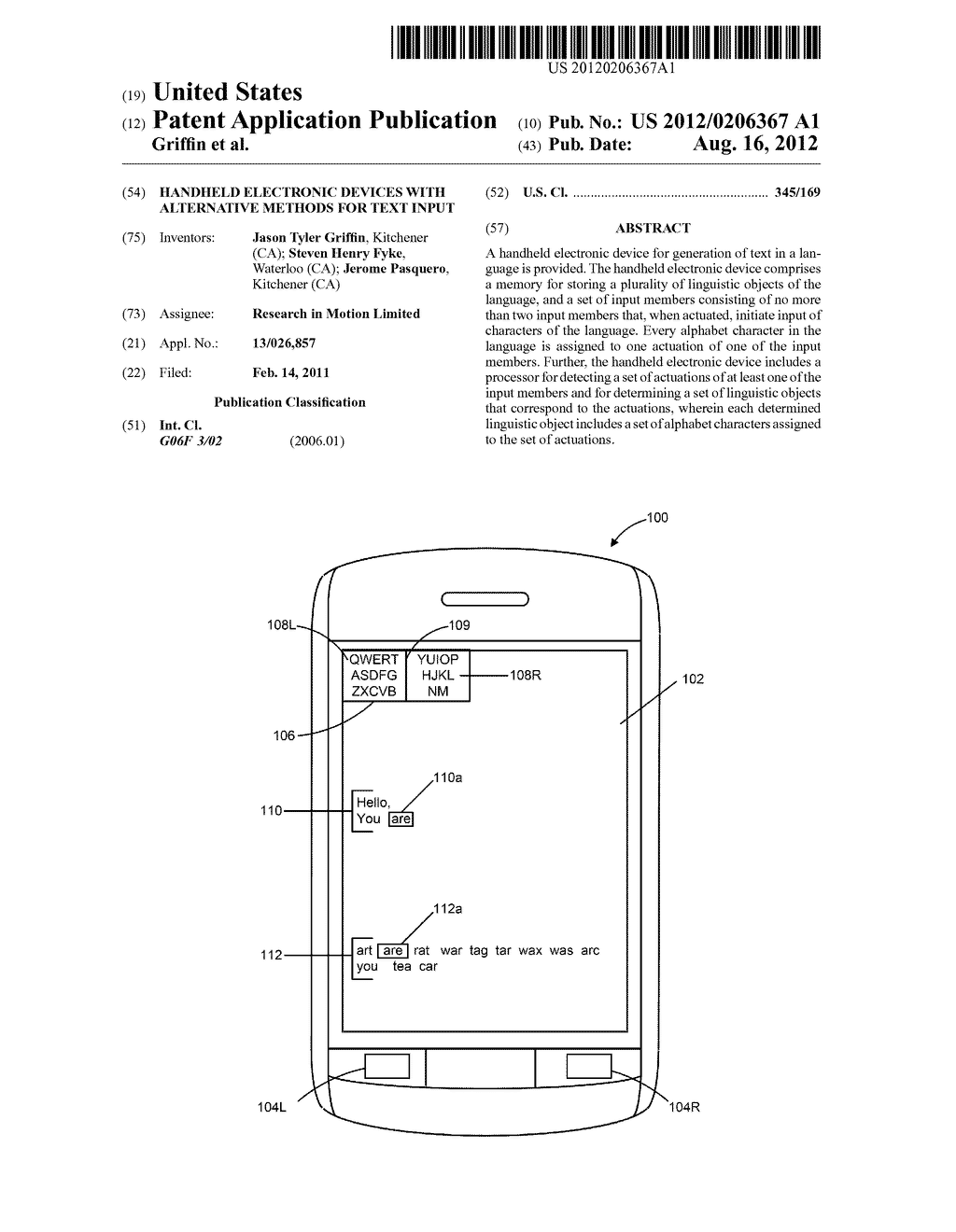 HANDHELD ELECTRONIC DEVICES WITH ALTERNATIVE METHODS FOR TEXT INPUT - diagram, schematic, and image 01