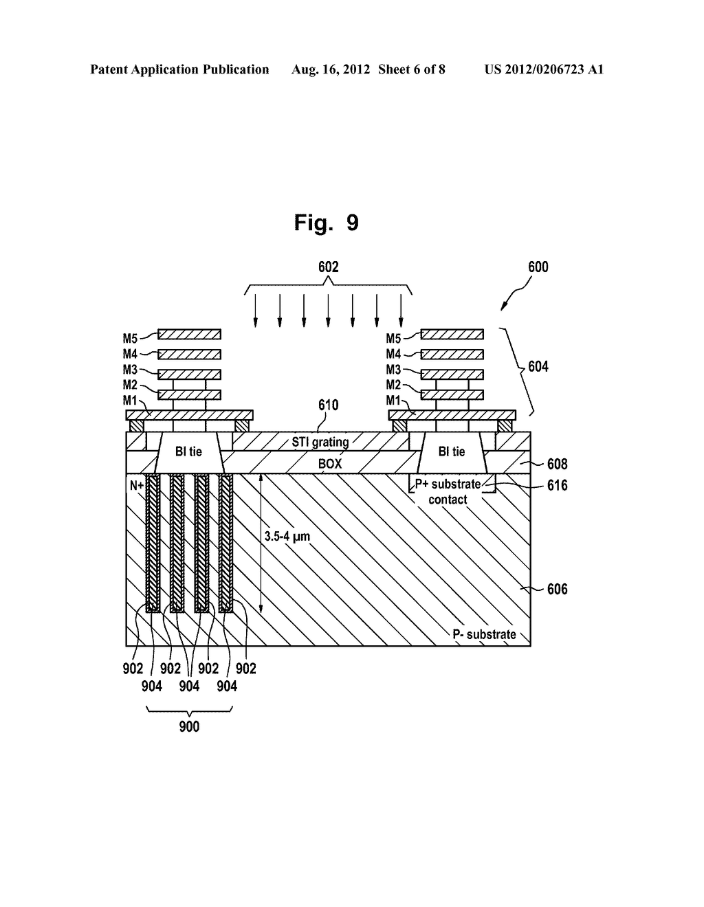 DEVICE FOR DETECTING ELECTROMAGNETIC RADIATION COMPRISING A DIFFUSION     JUNCTION AND A RESONANT GRATING IN A SINGLE LAYER - diagram, schematic, and image 07