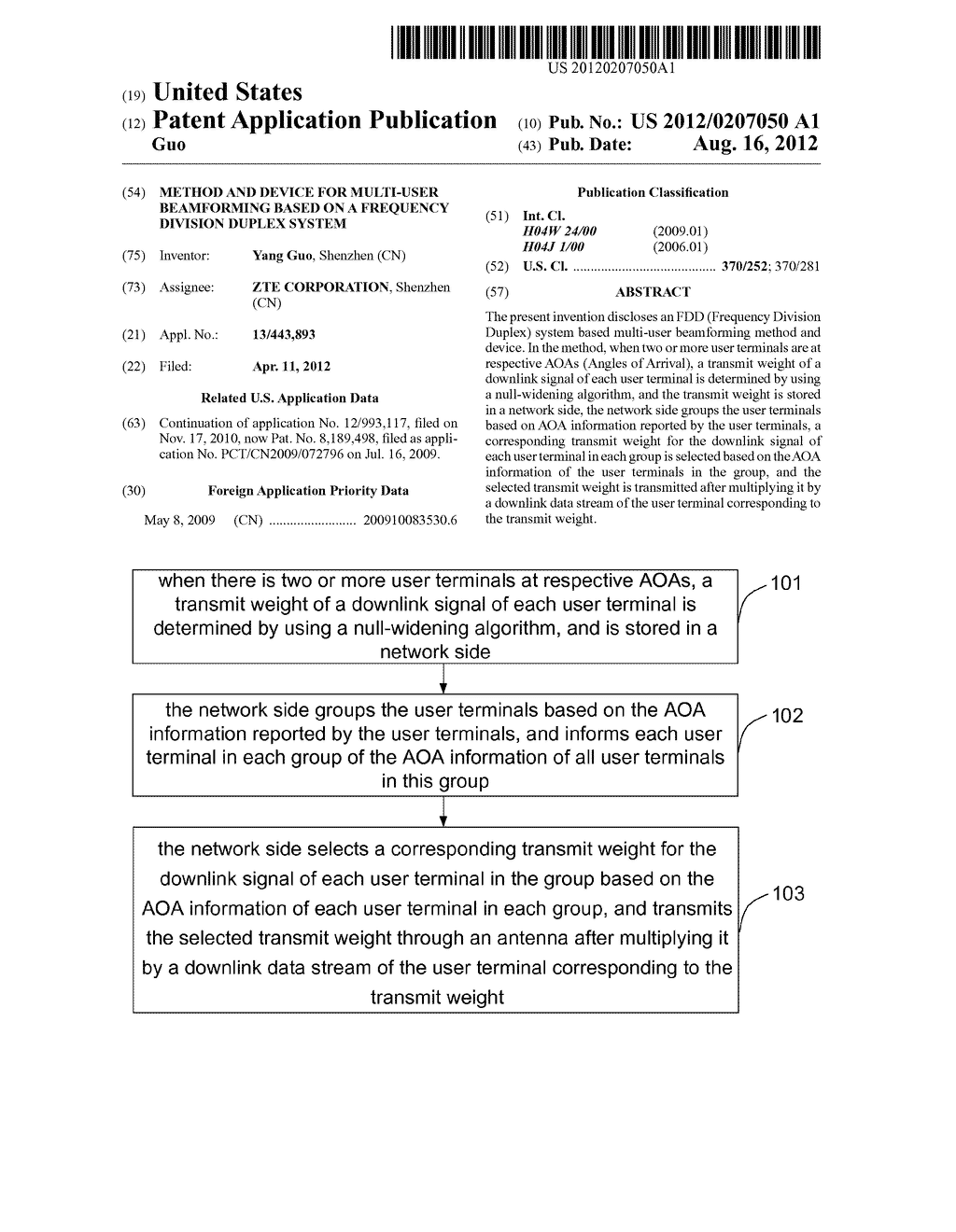 Method and device for multi-user beamforming based on a frequency division     duplex system - diagram, schematic, and image 01