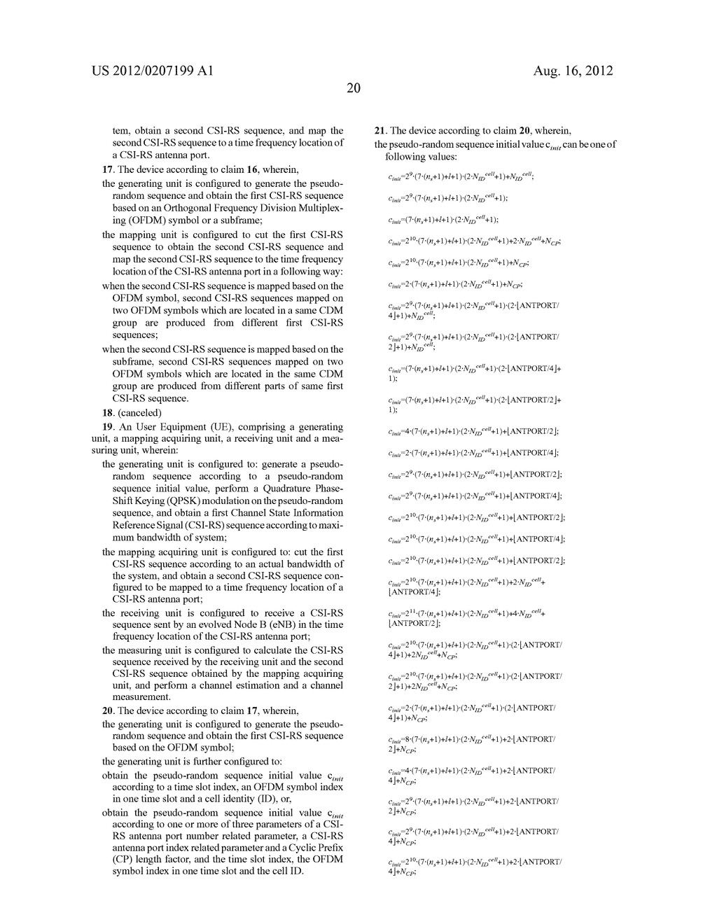 METHOD AND DEVICE FOR GENERATING AND MAPPING CHANNEL STATE INFORMATION     REFERENCE SIGNAL SEQUENCE - diagram, schematic, and image 30